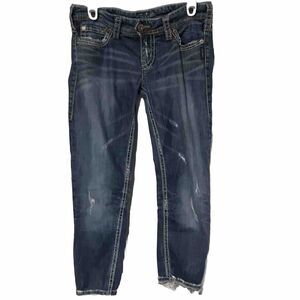 Silver Womens Jeans W28/L31 Blue Denim Capri Camden Skinny Embroidered Pocket